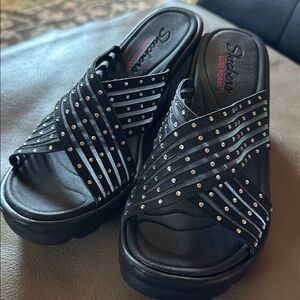 Skechers Black Studded Slide Sandals Luxe Foam